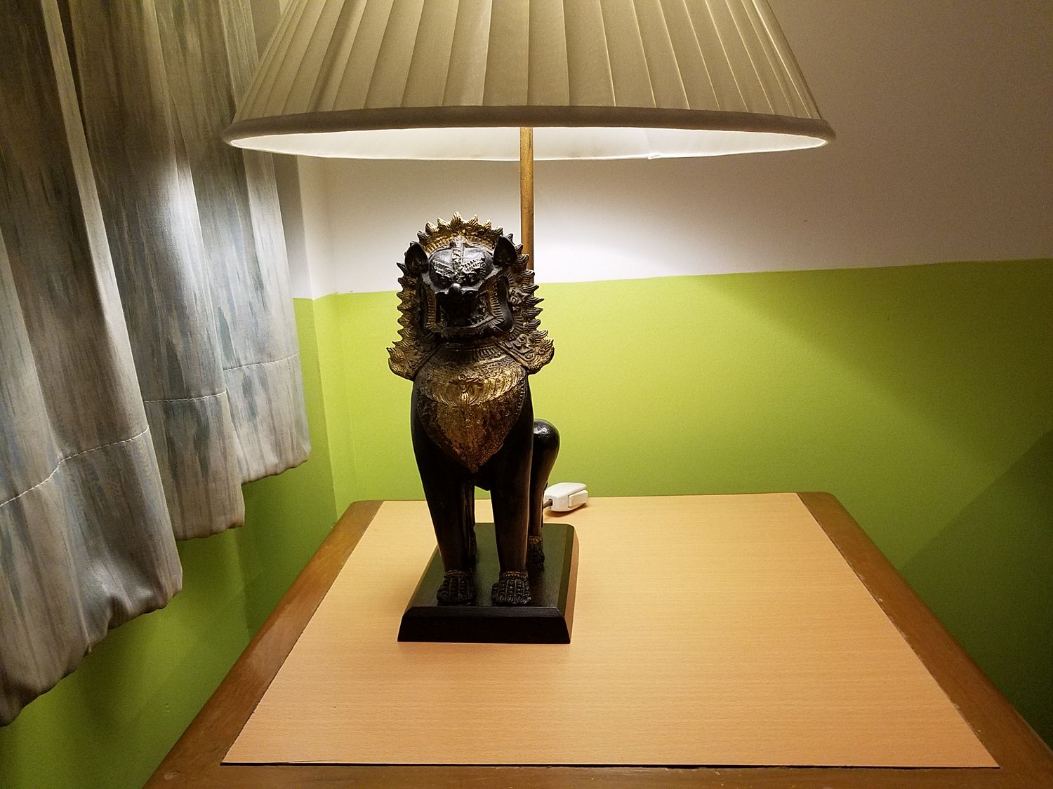Our cool desk lamp in our hotel room